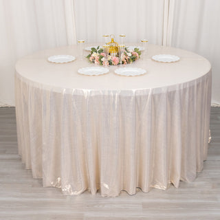 Add Elegance and Charm with the Beige Shimmer Sequin Dots Polyester Tablecloth