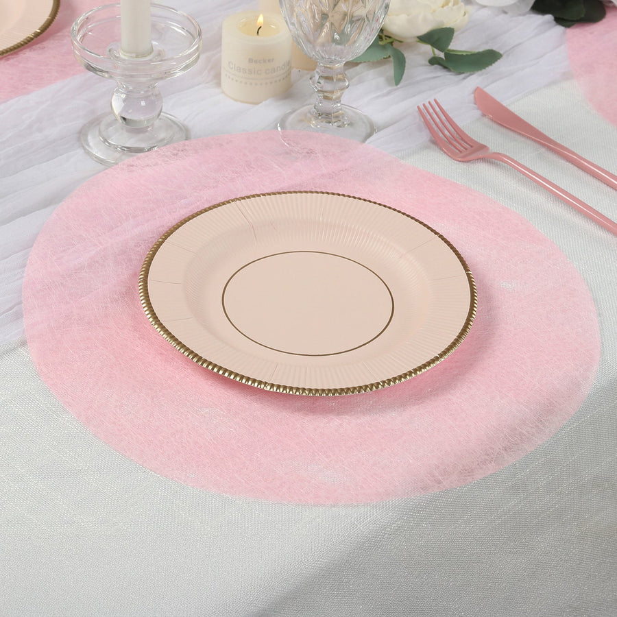 50 Pack Disposable Pink Placemats, 13" Non-Woven Mesh Fiber Round Table Mats for Dining & Events
