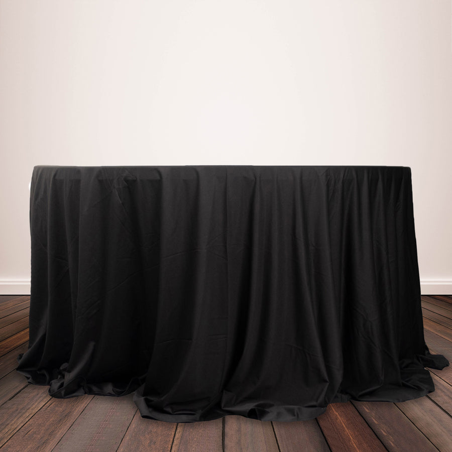 132inch Black Premium Scuba Round Tablecloth, Wrinkle Free Polyester Seamless Tablecloth