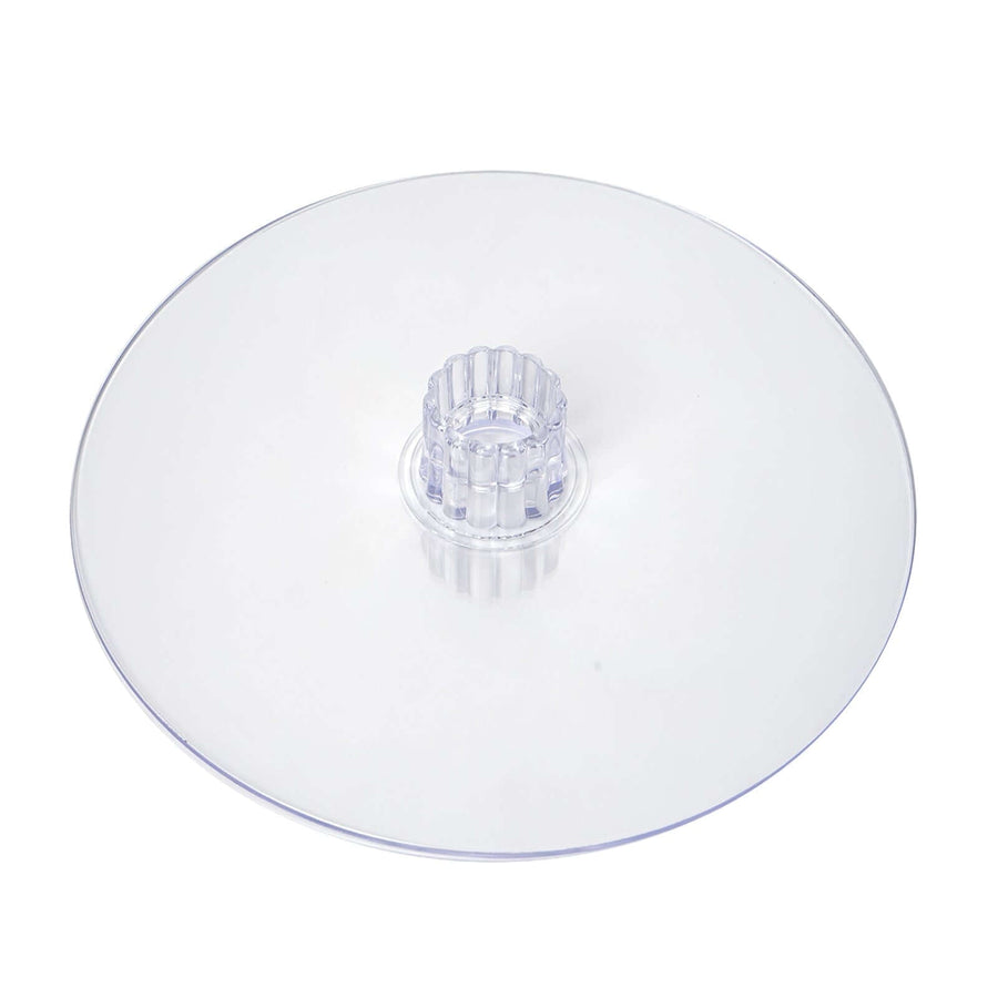 Clear round cake stand with a central holder for stability