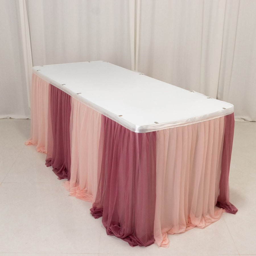 14ft Sheer Chiffon Table Skirt - Mauve / Blush Pleated Ruffle Skirting with Polyester