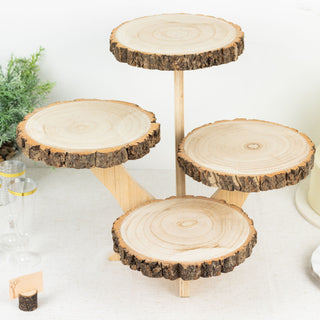 15" Tall 4-Tier Natural Rustic Wood Slice Cake Stand