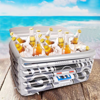 The Perfect Party Companion: Silver Inflatable Boom Box Ice Beverage Cooler