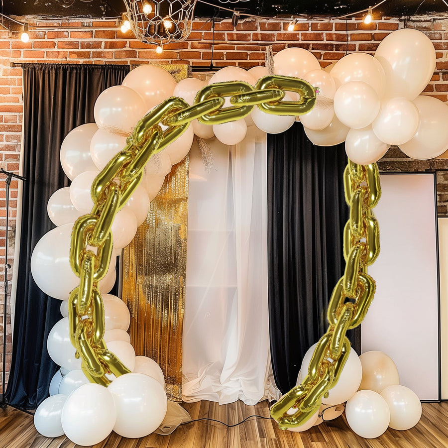 16ft Jumbo Chain Link Balloons in Gold, 30pack 8x12inch Durable Foil Chain Balloons