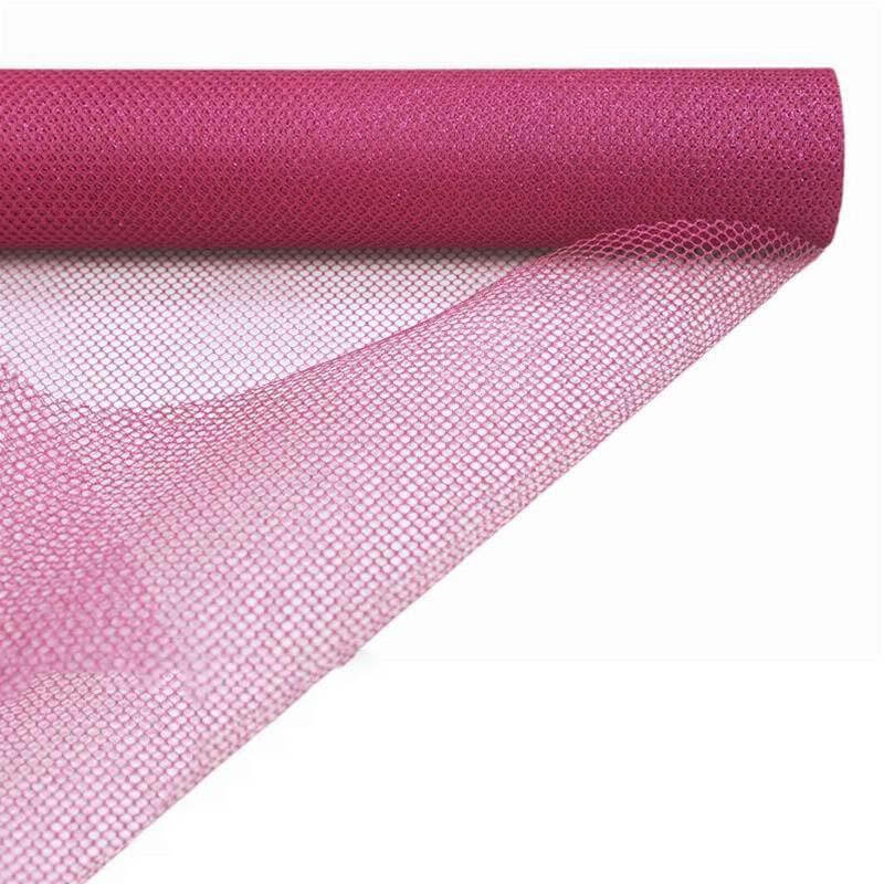 Fuchsia mesh fabric roll on a white background