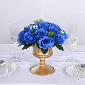 2 Pack Royal Blue Silk 15-Head Rose Flower Balls For Centerpieces - 10", Artificial Kissing Ball Floral Arrangements