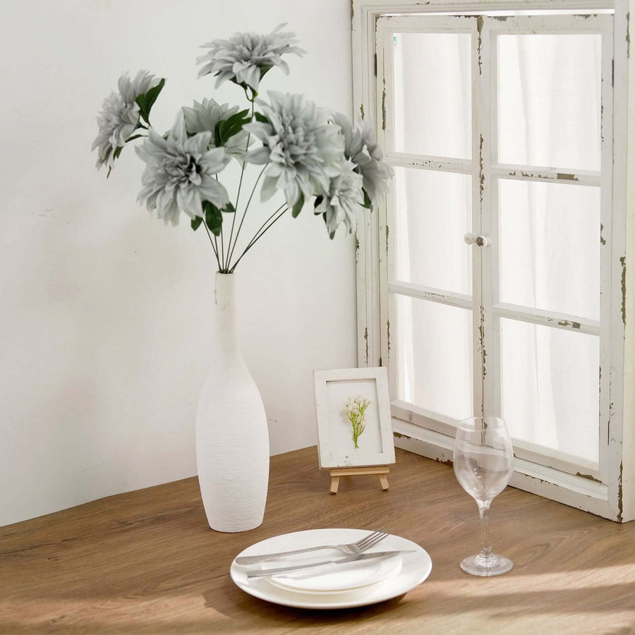 2 Bouquets | 20inch Silver Artificial Silk Dahlia Flower Spray Bushes