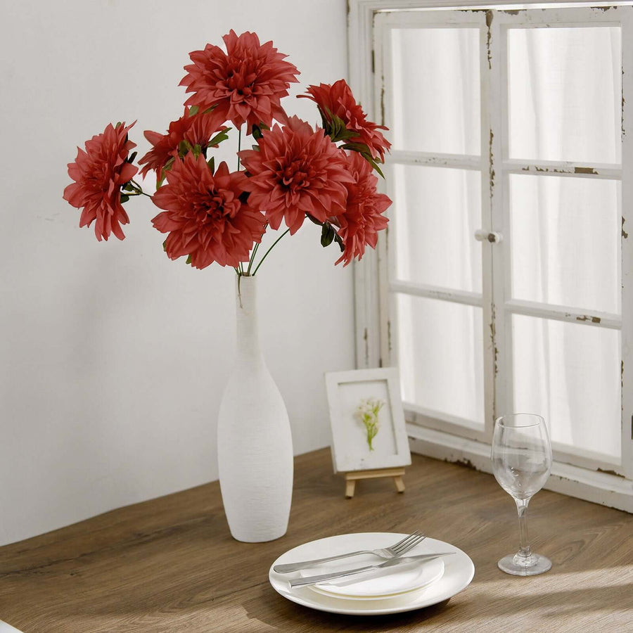 2 Bouquets | 20inch Dusty Rose Artificial Silk Dahlia Flower Spray Bushes