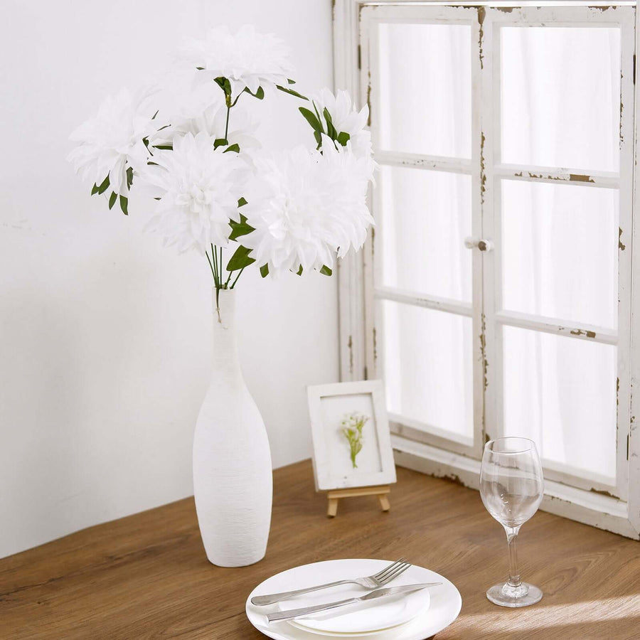 2 Bouquets | 20inch White Artificial Silk Dahlia Flower Spray Bushes