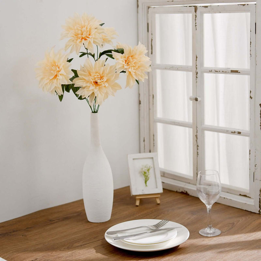 2 Bushes | 20" Cream Large Head Artificial Dahlia Bouquet, Silk Bridal Flower Decorations