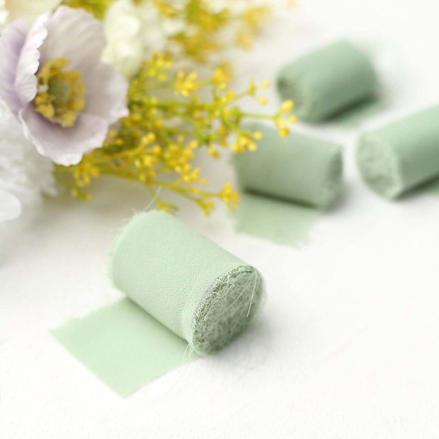 2 Pack | 6yds Sage Green Silk-Like Chiffon Ribbon Roll, DIY Wedding Bouquet Linen Wrap