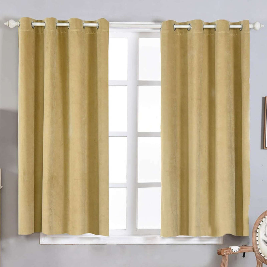 Champagne 330 GSM Premium Velvet Thermal Blackout Curtains Chrome Grommet Window Treatment Panels