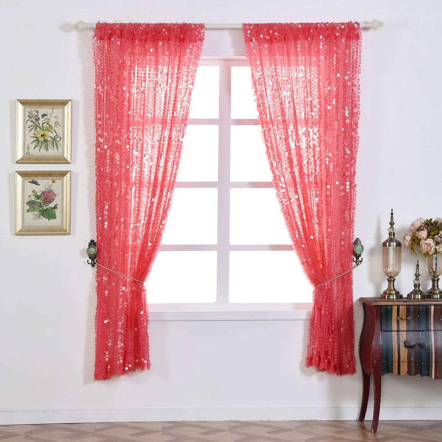 2 Pack | Coral Big Payette Sequin Curtains With Rod Pocket Window Treatment Panels - 52x64inch