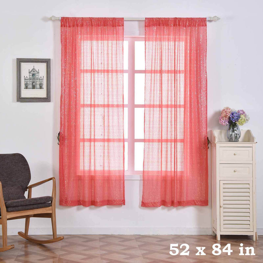 2 Pack | Coral Sequin Curtains With Rod Pocket Window Treatment Panels - 52x84inch