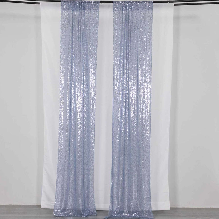 2 Pack Dusty Blue Sequin Event Curtain Drapes with Rod Pockets, Seamless Backdrop