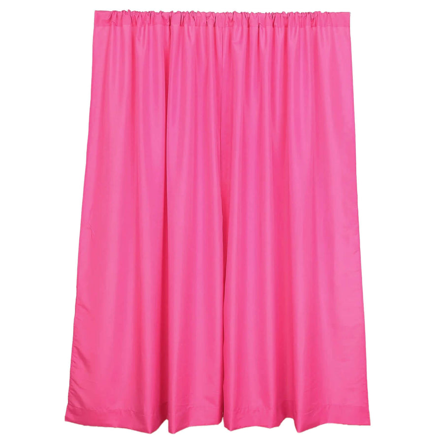 Bright pink curtain panel with gathered top for easy hanging.