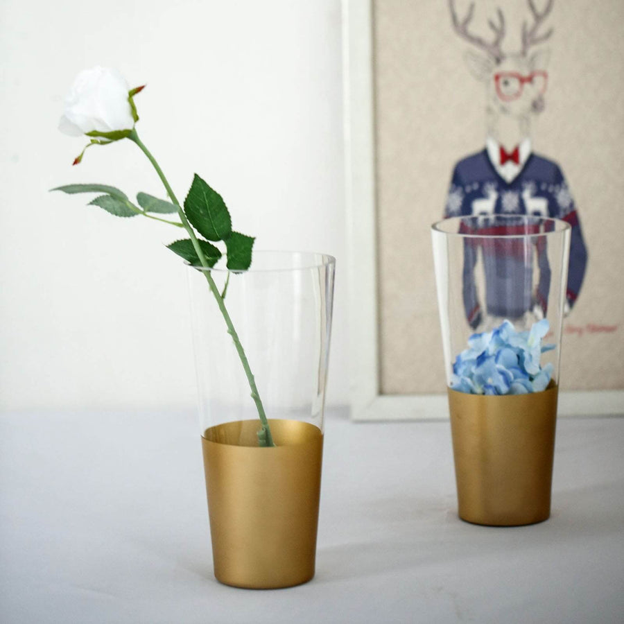 2 Pack | 12inch Clear Glass Vases | Bud Vases | Gold Dipped Cylinder Vases