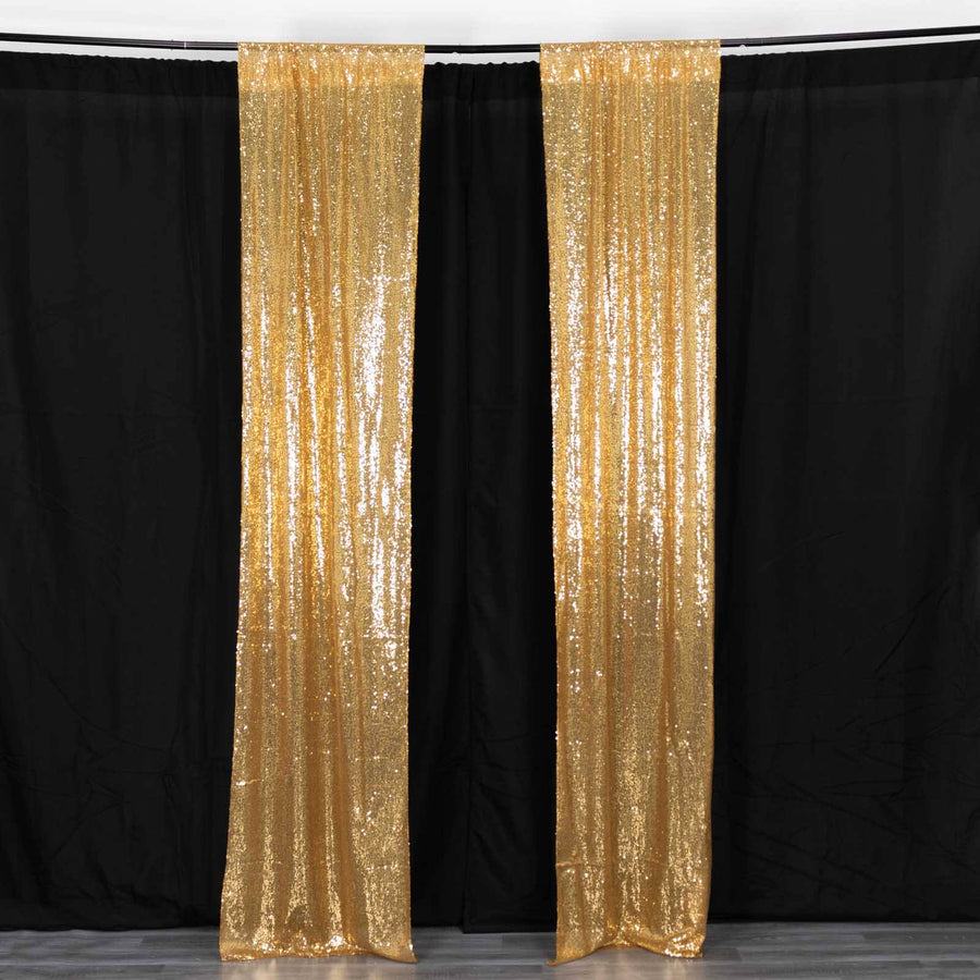 2 Pack Gold Sequin Event Curtain Drapes with Rod Pockets, Seamless Backdrop Event Panels