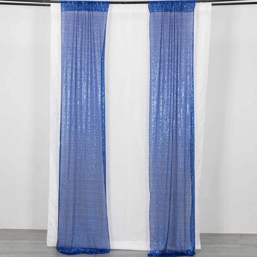 2 Pack Royal Blue Sequin Event Curtain Drapes with Rod Pockets, Seamless Backdrop