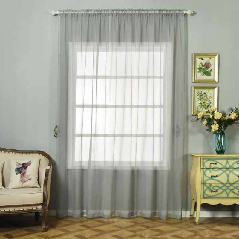 2 Pack | Silver Sheer Organza Curtains With Rod Pocket Window Treatment Panels - 52x108inch