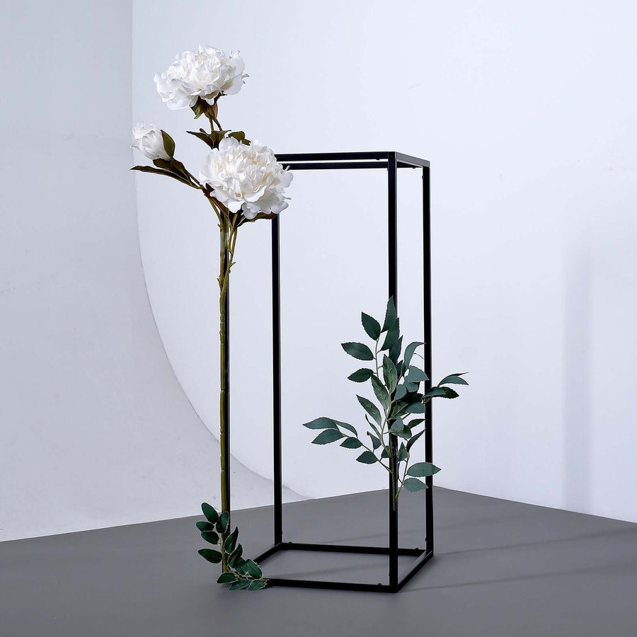 24Inch Rectangular Matte Black Metal Wedding Flower Stand, Geometric Column Frame Centerpiece