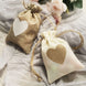 20 Pack | 4x5inch Natural/Ivory Heart Design Jute Burlap Gift Bags With Drawstring