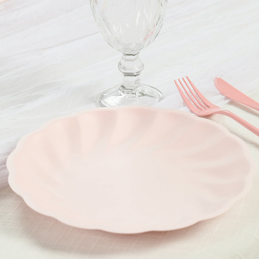 20 Pack Biodegradable Dinner Plates in Blush – Swirl Scalloped Pastel Color Composable