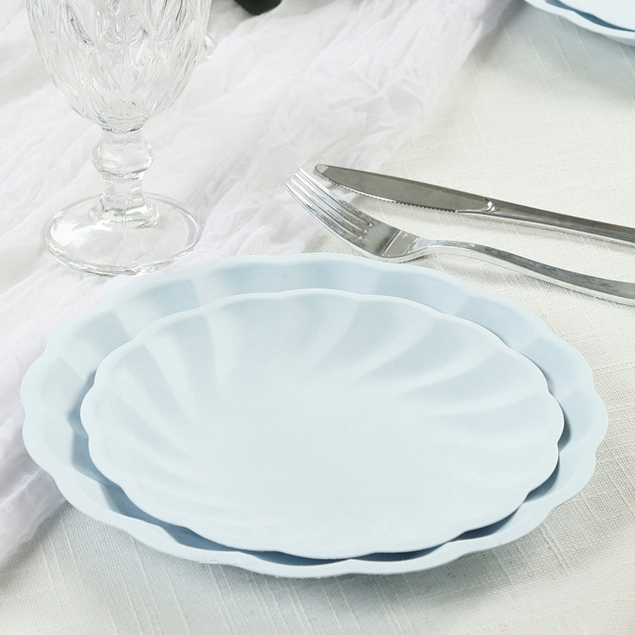 20 Pack Biodegradable Salad Plates in Light Blue – 7inch Swirl Scalloped Pastel Color