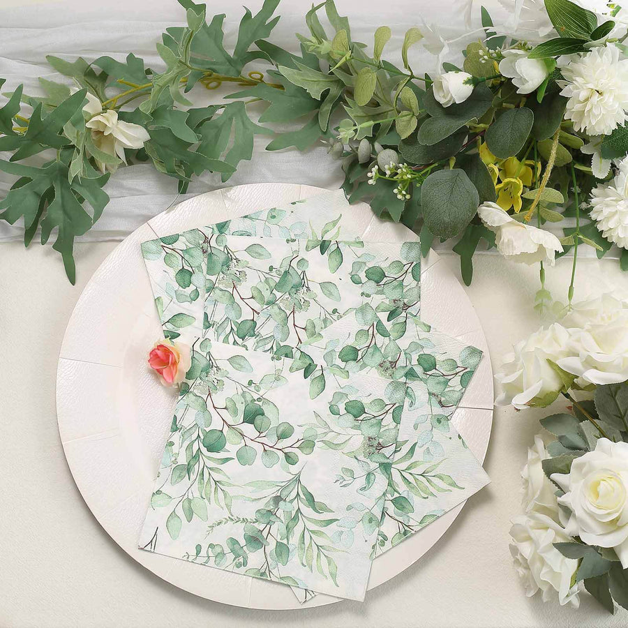 20 Pack | Green Foliage Eucalyptus Leaves Design Cocktail Napkins