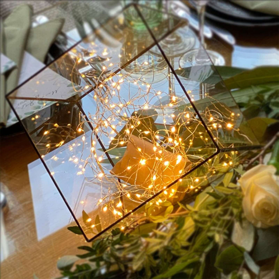 8ft Warm White 200 LED Battery Operated Fairy String Waterfall Lights, 10 Waterproof Copper Strands