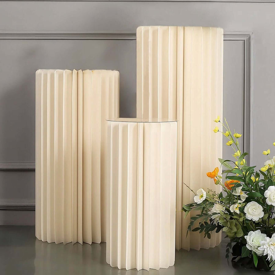 24inch Ivory Cylinder Display Column Stand, Pillar Pedestal Stand With Top Plate