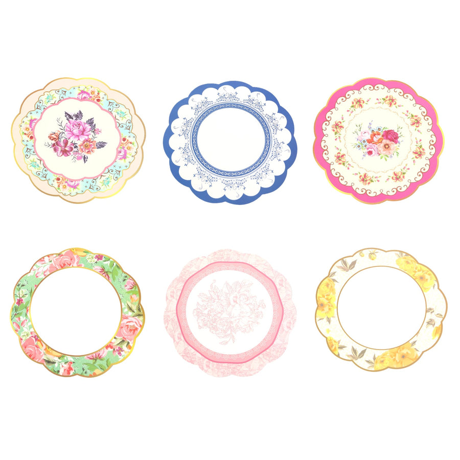 24 Pack Mixed Floral Tea Party Paper Table Mats with Scalloped Rim#whtbkgd_99
