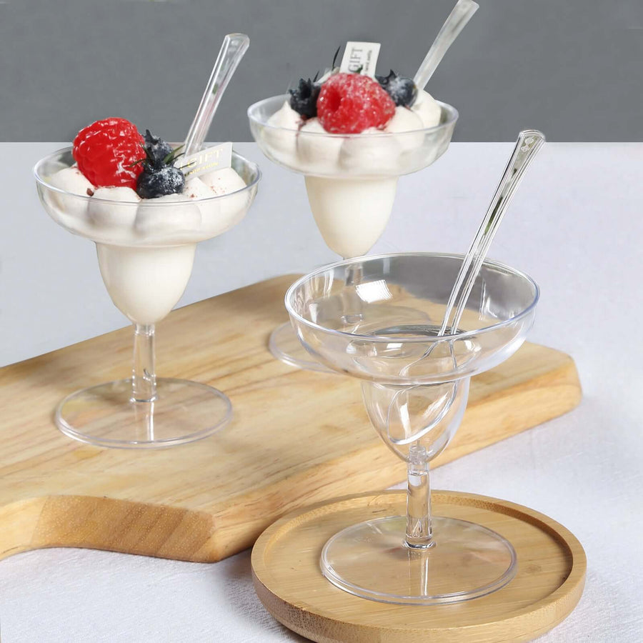 24 Pack | 2oz Crystal Clear Mini Disposable Margarita Glasses With Spoons