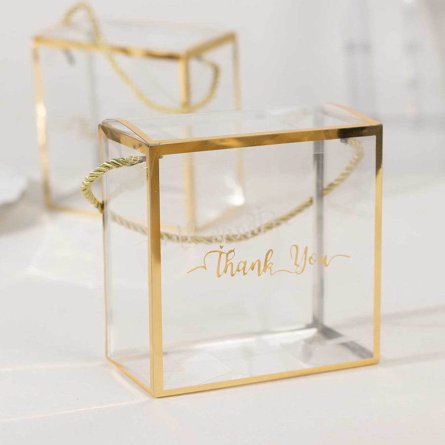 25 Pack Clear Gold Square Plastic Candy Gift Boxes with Rope Handles