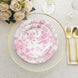 25 Pack 7inch French Toile Disposable Salad Plates, White Pink Round Paper Appetizer
