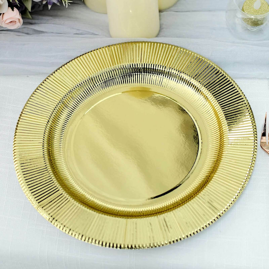 25 Pack | Sunray Metallic Gold 13inch Disposable Charger Plates