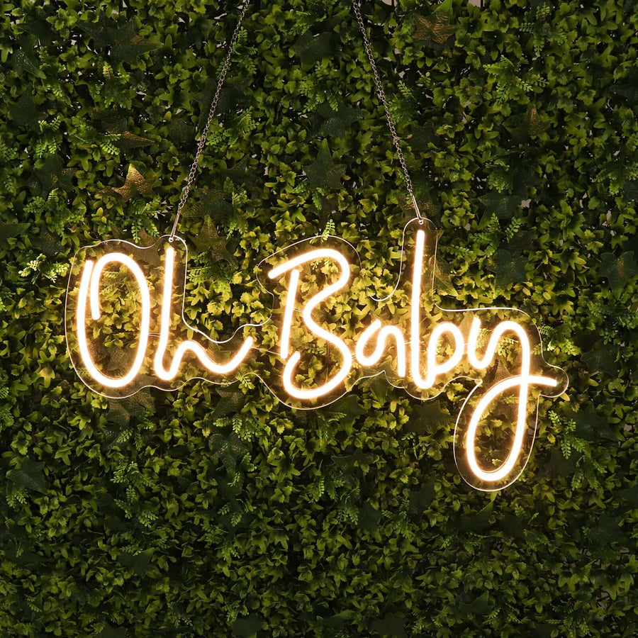 26Inch Oh Baby Neon Light Sign, LED Reusable Wall Décor Lights With 5ft Hanging Chain