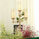 Gold Metal 3 Arm Candelabra with Amber Glass Shade, Hurricane Glass Pillar Candle Holders