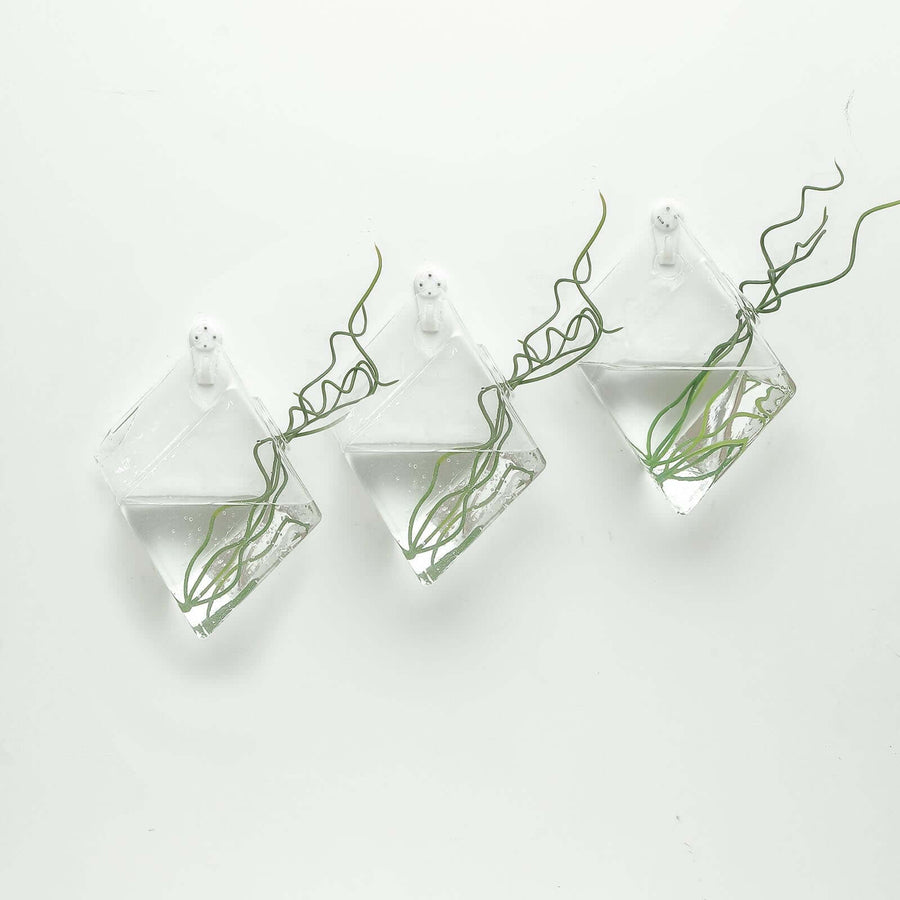 3 Pack | Rhombus Glass Wall Vase | Indoor Wall Mounted Planters | Hanging Terrariums