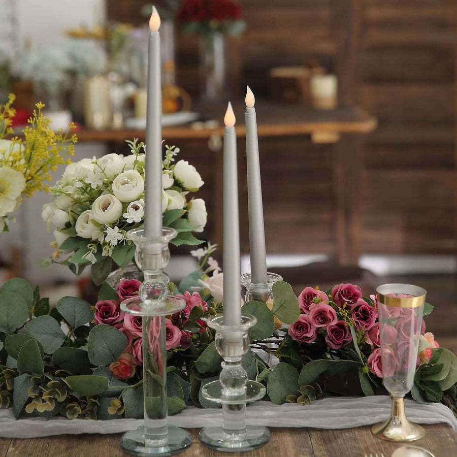 3 Pack | 11inch Silver Unscented Flickering Flameless LED Taper Candles