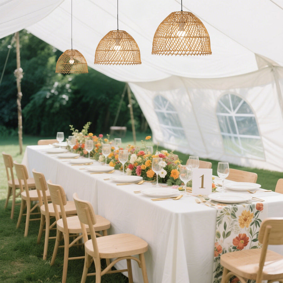 Boho Rattan Dome Pendant Shades – 3 Pack Natural Woven Ceiling Lamp Covers