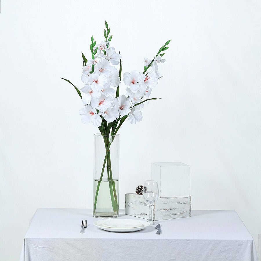 3 Stems | 36inch Tall White Artificial Silk Gladiolus Flower Spray Bush