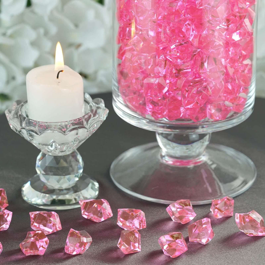 300 Pack | Pink Large Acrylic Ice Bead Vase Fillers, DIY Craft Crystals