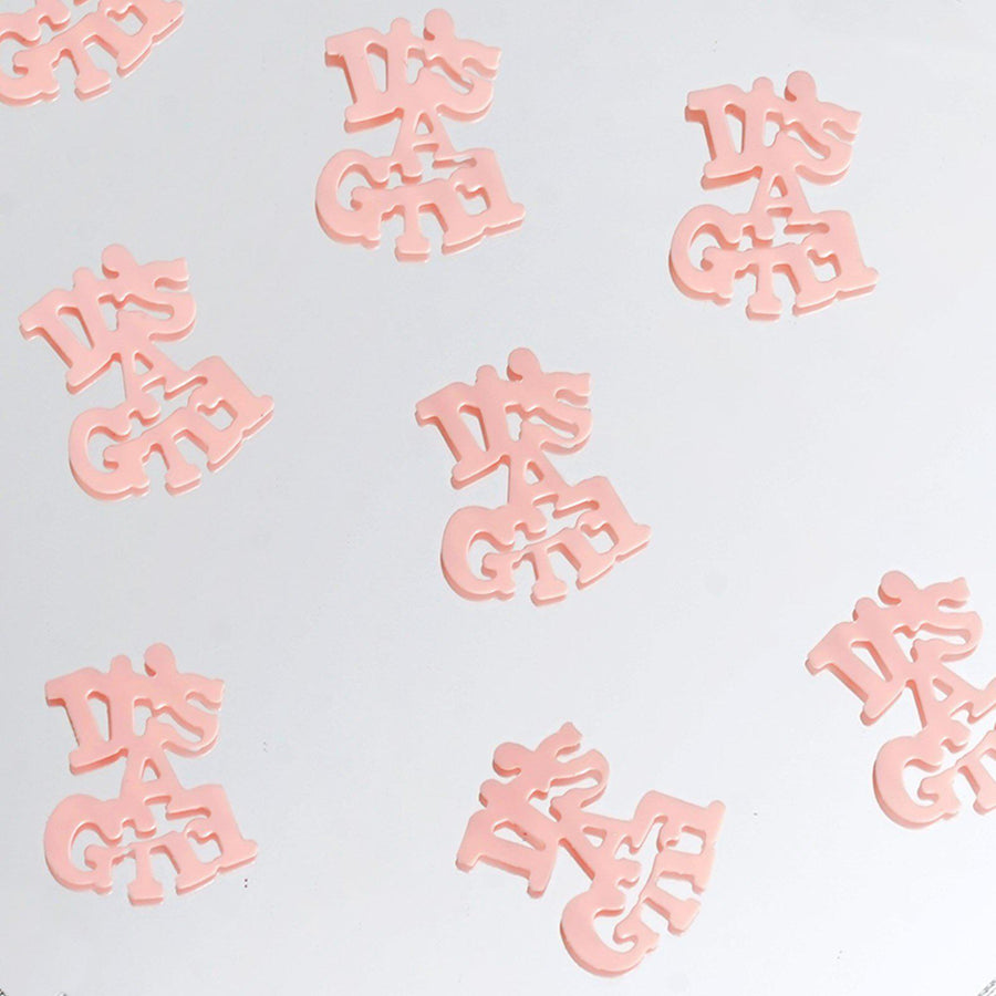 Pink vinyl "Waste" stickers on a white background.