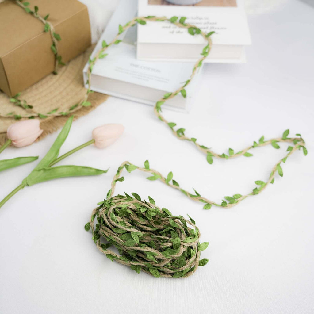 32FT Jute Twine with Green Leaves | TableclothsFactory, image size:1024x1024