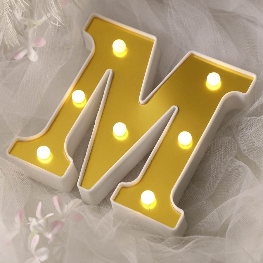 6 Gold 3D Marquee Letters | Warm White 7 LED Light Up Letters | M