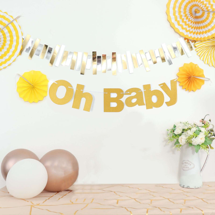 Gold Glittered Oh Baby Paper Hanging Baby Shower Garland Banner