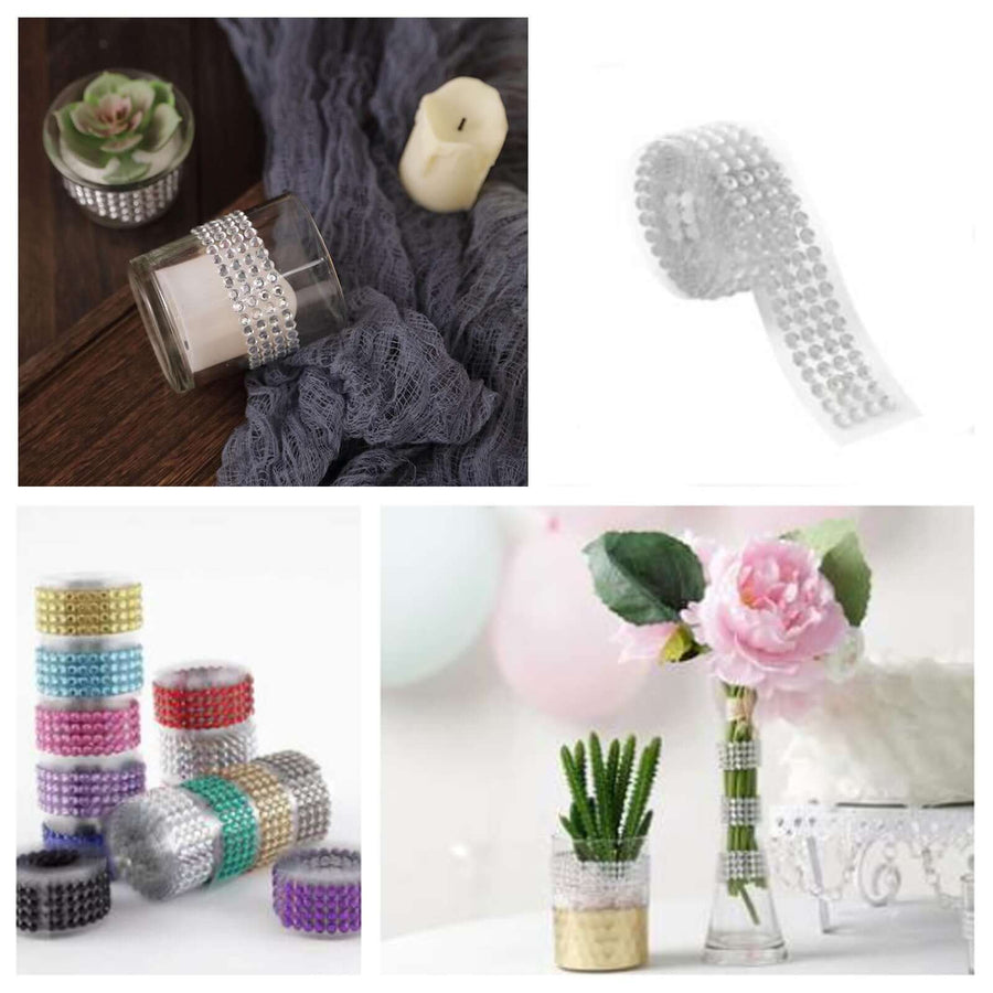 Rhinestone adhesive ribbon roll for crafts and decorations.