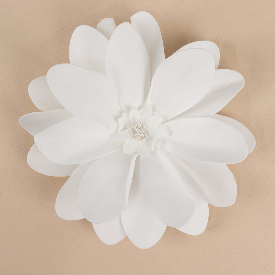 4 Pack | 12" White Life-Like Soft Foam Craft Dahlia Flower Heads