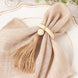 4 Pack Cream Wooden Napkin Rings with Woven Jute Beaded Tassel, Rustic Boho Chic